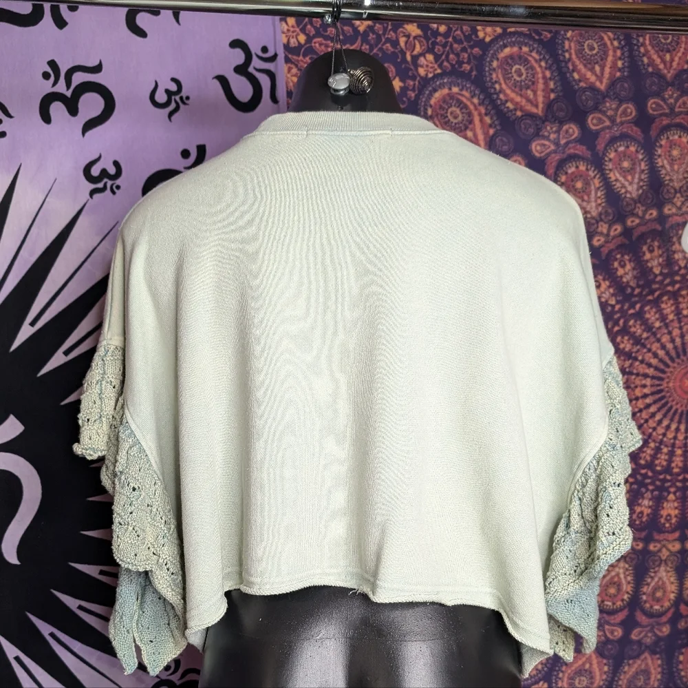 Altar'd State Kaia Crochet Flutter Sleeve Top in Green Sage | Size M - Picture 3 of 5